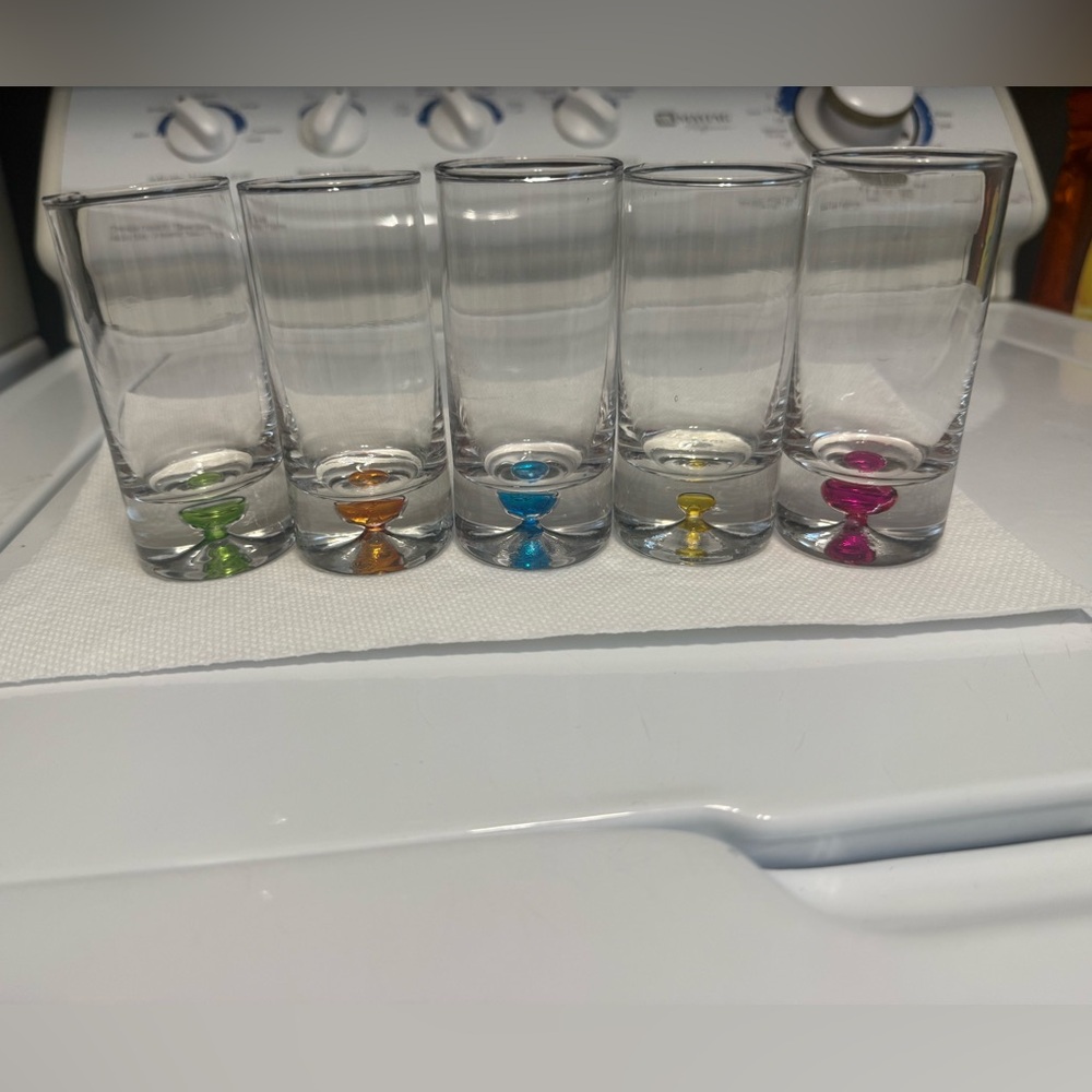 Carnival Cruise Set of 8 Clear Shot Glasses with Colorful Base